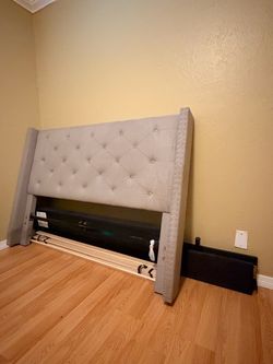 Upholstered Bed Frame with Tufted Headboard