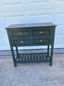 Teal Blue Console Table / Entryway Dresser with 4 Drawers & Bottom Shelf