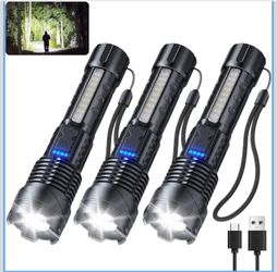 Flashlight 3 Pack, Rechargeable Flashlights High Lumens, 7 Modes LED Flashlight with IP67 Waterproof, Adjustable Handheld Tactical Flashlight for Camp