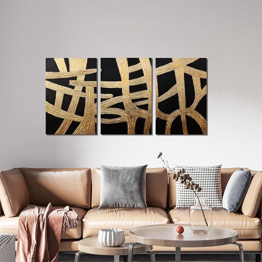 Black And Gold Abstract Wall Art Decor Artwork for Walls Set of 3 Abstract Textured Wall Art Prints Bedroom Office Wall Decor 12" X 16" Brand new in