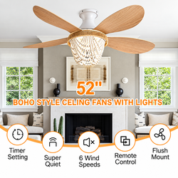52" Boho Style Ceiling Fan with Lights and Remote