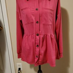 Perfectly Priscilla Fushia Button Down Shacket Size Medium 

