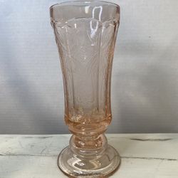 VTG Indiana Glass Pink Hurricane Vase 8.5” Tall Depression Era Heavy