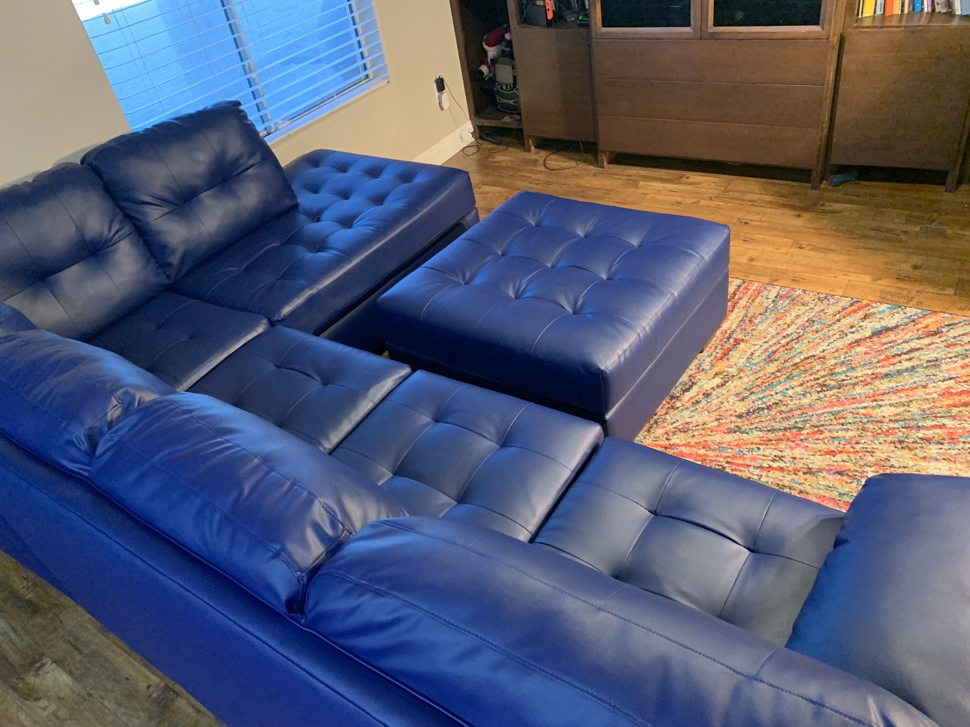 STUNNING New Blue Faux Leather Couch Sectional
