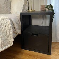 Two Black End Tables / Night Stands - With Drawers 