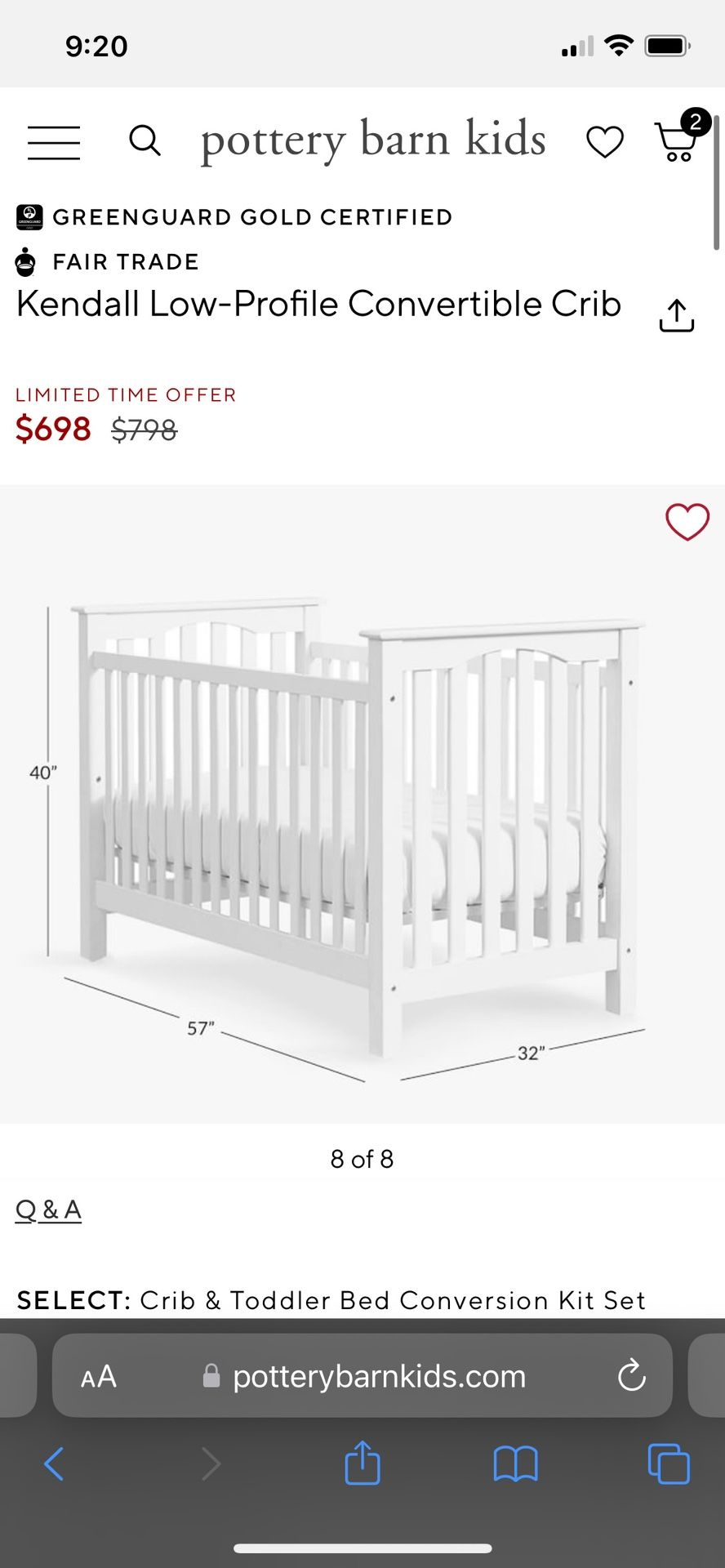PBK Kendall Low Profile Crib & Conversion Kit