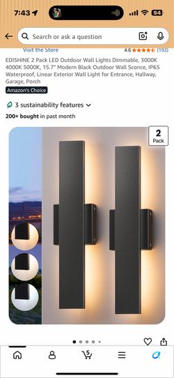 EDISHINE 2 Pack LED Outdoor Wall Lights Dimmable, 3000K 4000K 5000K, 15.7" Modern Black Outdoor Wall Sconce, IP65 Waterproof, Linear Exterior Wall Lig