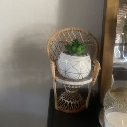 Wicker Planter/faux Plant In White Vase Only 