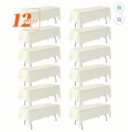 12-Pack Rectangle Tablecloths 60x102 Inch for 6ft Tables Ivory