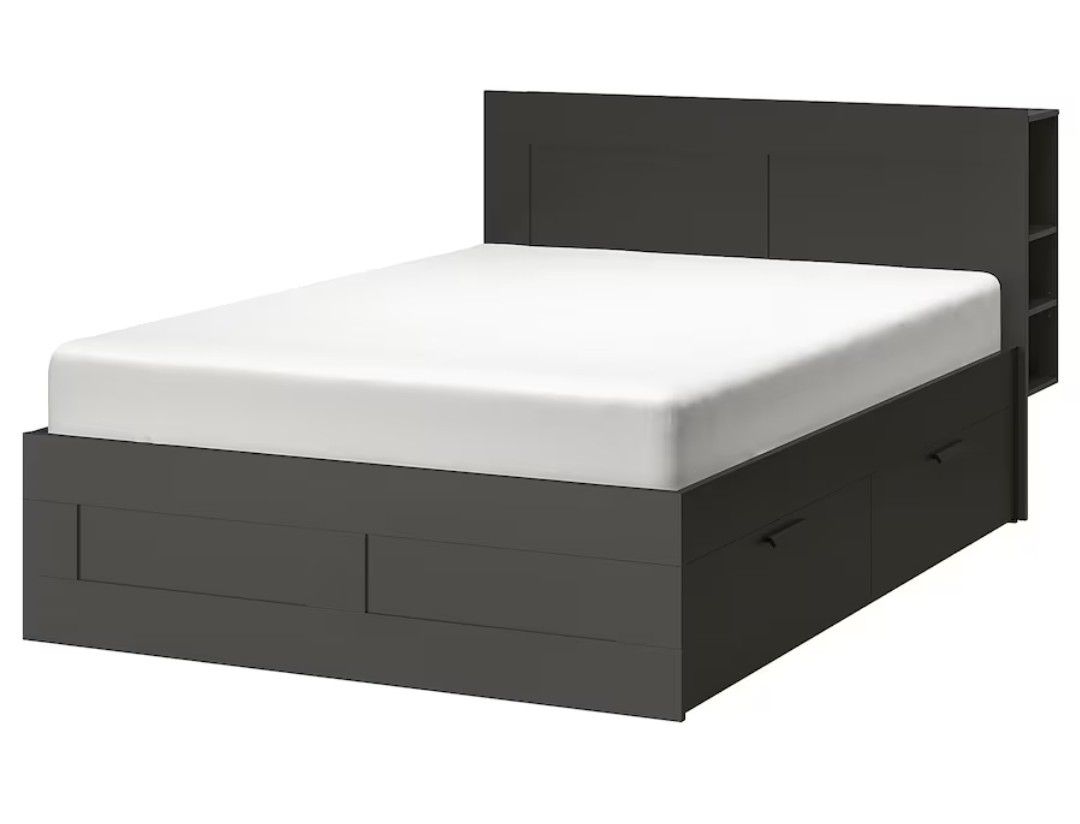 IKEA Full size BRIMNES Bed frame with storage & headboard, gray Set. Includes Mattress and 4 Drawer Dresser Price negotiable 