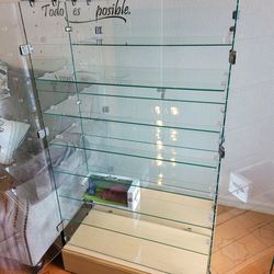 2 Glass Cabinets With Glass Shelves