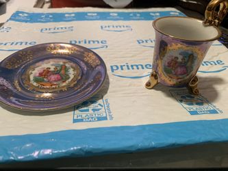French Style Teacup, And Saucer With Gold Trim