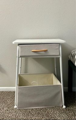 White Metal and Fabric Nightstand