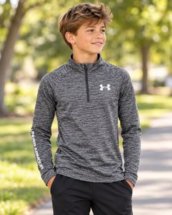 Under Armour Boys Youth Large Gray Heather 1/2 Zip Long Sleeve Pullover NWT