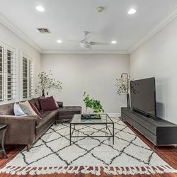 Living Room Furniture Set – Couch, Entertainment Center, Coffee Table, Side Table & Lamp