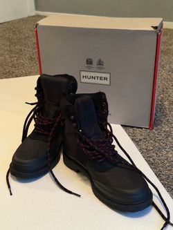 Hunter Women’s Waterproof Lace-Up Rain Boots – Black – new