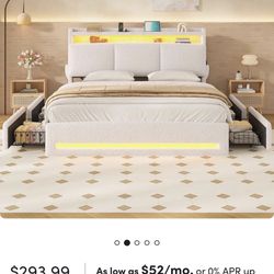 Twin LED Storage Bed Frame – Upholstered – New