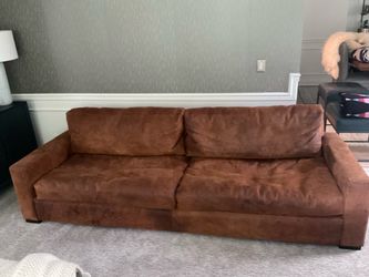 Restoration hardware 10ft Maxwell - Down filled couch 42” deep -custom distressed cognac leather