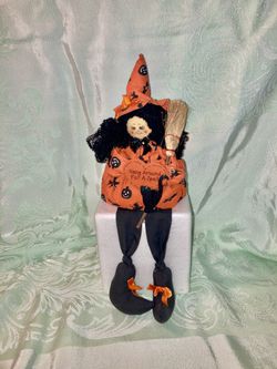 Orange Shelf Sitter, Witch Halloween Decor