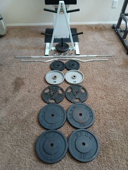 Vintage Weider & BFCO Cast Iron 200lb Weight Set (2 Bars + Collars)