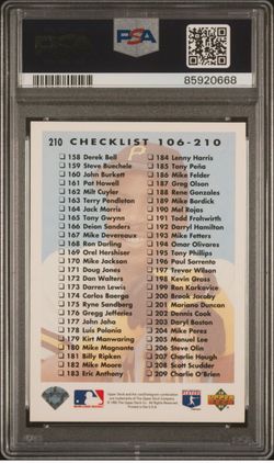 BARRY BONDS 1993 UPPER DECK CHECKLIST #210 PSA 10 POP 19 