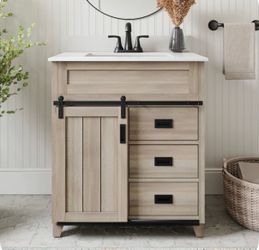 Style selection Morriston 30-in Light Natural Oak Undermount Single Sink Bathroom Vanity with White Engineered Stone T...