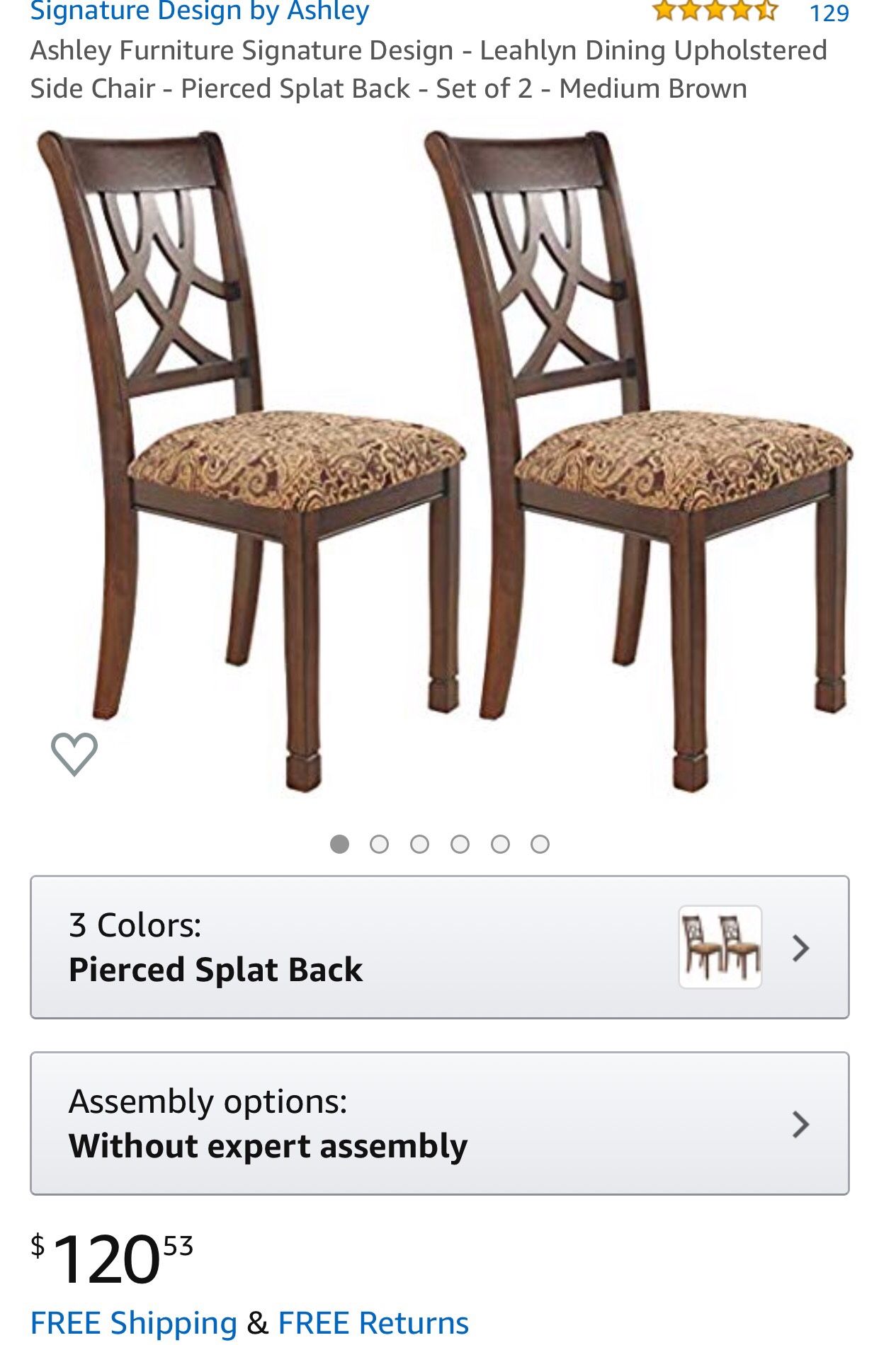 Ashley Furniture Signature Design Leahlyn Dining Upholstered Side Chair Pierced Splat Back