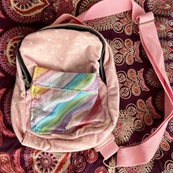 Handmade Pink & Rainbow Crossbody Backpack Hand Bag, Gift For Girls