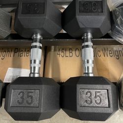 35lbs Hex Rubber Dumbbell Weights…. (Brand New) Home Gym Fitness….