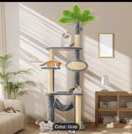 ✨ Large Cat Tree Tower 55" – Multi-Level, Gray, Like New! ✨