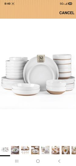 AmorArc Dinnerware Sets for 8, 32 Pieces Ceramic Plates and Bowls Set
Scratch Resistant Stoneware Dishes Set, Dishwasher & Microwave Safe,White