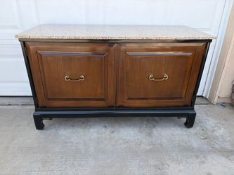 Wood Cabinet with Stone Top and Brass Handles