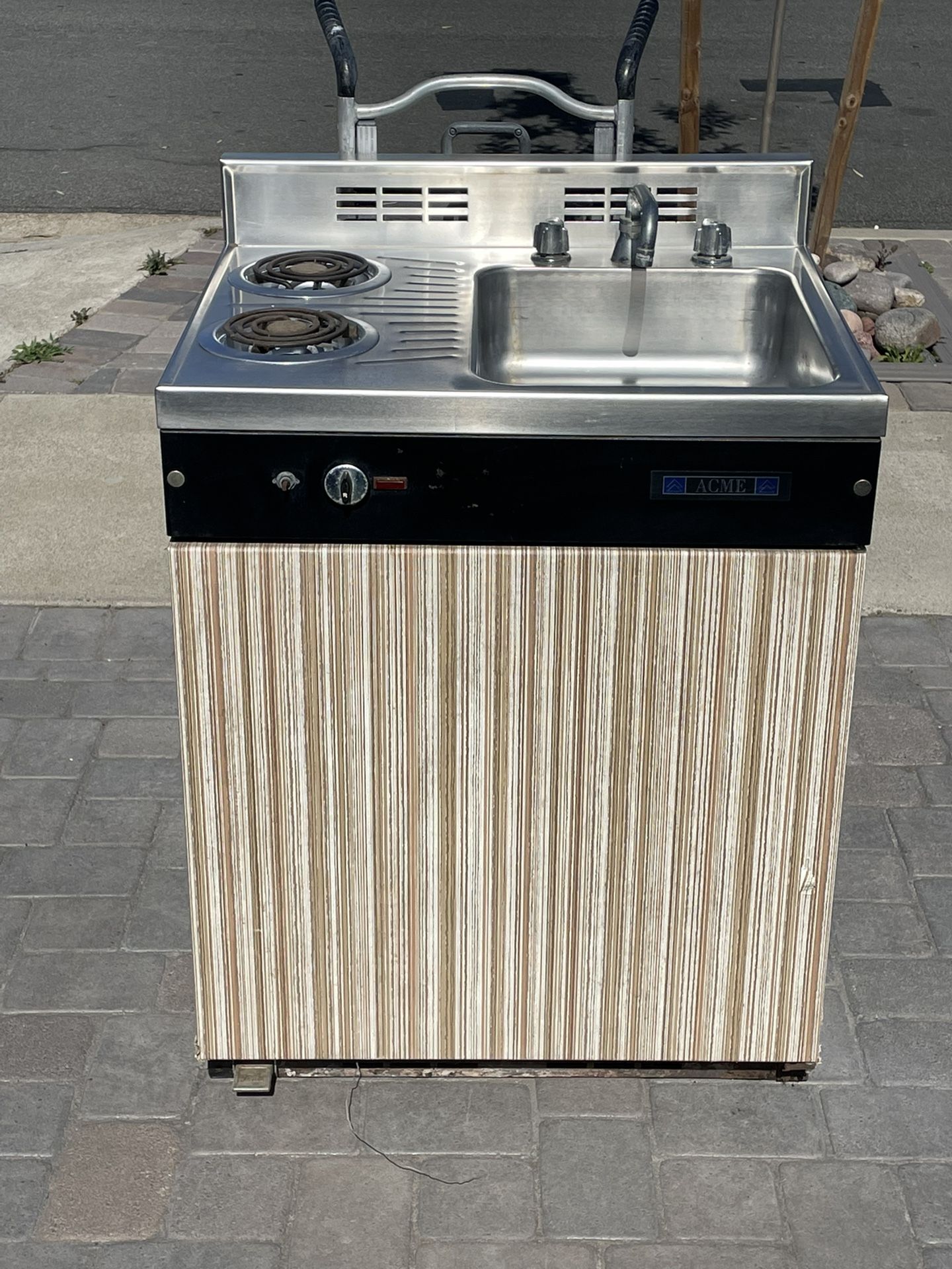 Acme vintage mid century modern kitchenette two burner stove refrigerator freezer sink