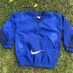 Vintage 90’s Nike Windbreaker Pullover Jacket Blue & Gray w/ Faded White Nike Swoosh Size L (14-16)