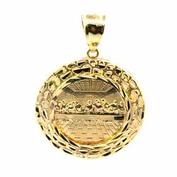 Men’s 10k Yellow Gold Nugget Round Last Supper Pendant for Necklace 1.5” Inch GP3132856