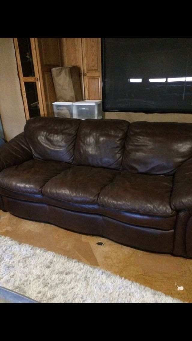 Brown leather couch set