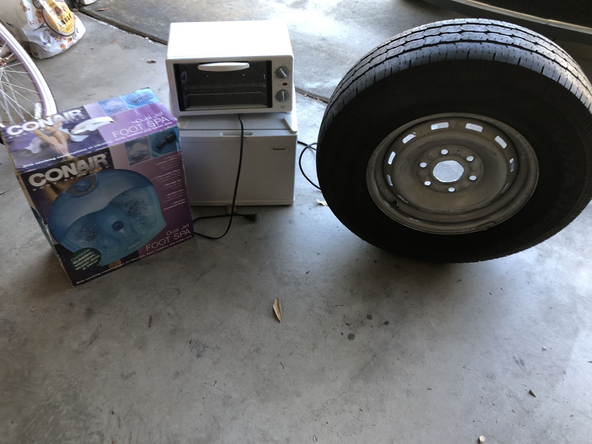 Mini fridge, football, spare tire good, Toaster oven, Free Free Free