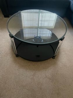 Round Glass Top Coffee Table with Lower Shelf