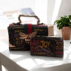Luxury Bee Designer Style Handbag Set + Wallet NEW Trendy Purse