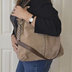 Michael Kors light brown suede & brown leather designer bag