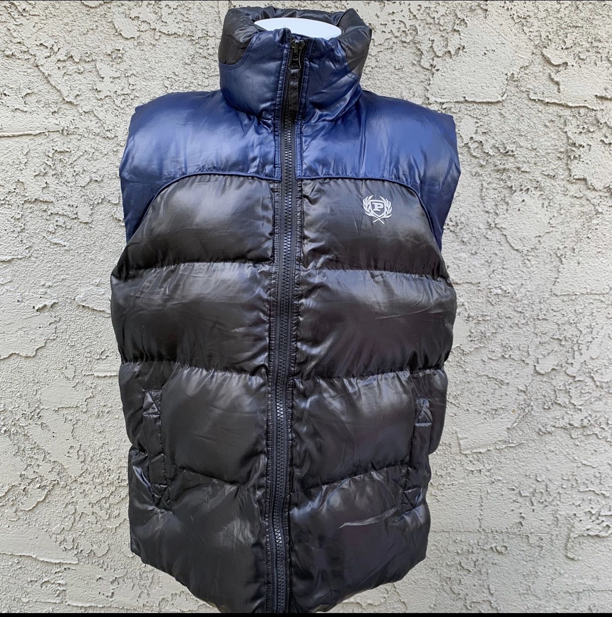 Vintage Phat Farm men Puffer Jacket Vest blue black 90s Full-Zip Large