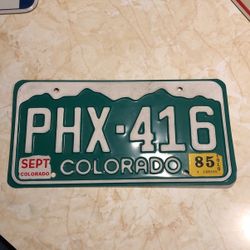 1985 Colorado CO License Plate, PHX-416, Natural Sticker