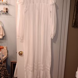 Vintage SAYBURY Cotton White Full Length SMALL Nightgown