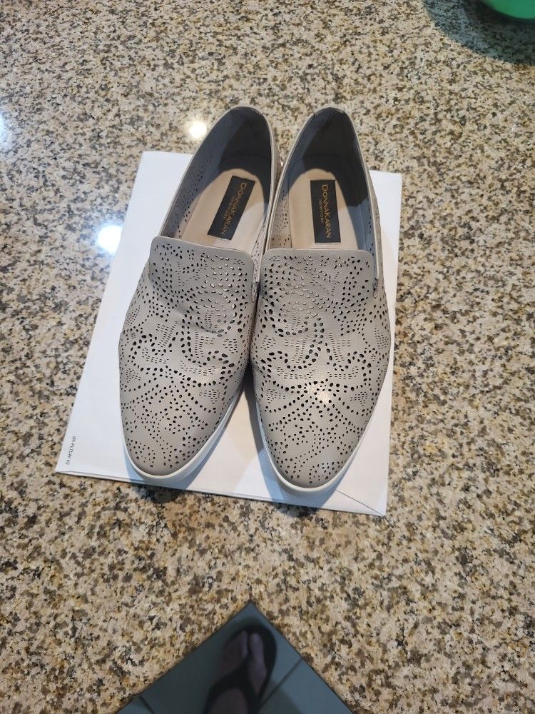 Donna Karan Perforated Detail Loafers Taupe 10M