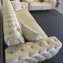 Florida Beige Modern Luxury 2 Piece Sleeper Sofa and Loveseat Set