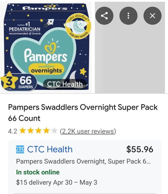 $30.00 ]Pampers Swaddlers Overnight  16 To 28 Pounds the Box Is New It has 66 Diapers No Shipping. Cash Only 