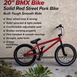 Red BMX Bike 20” Strong Frame Smooth Ride Solid Build