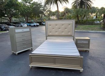 Champagne Glam Bedroom Set Queen Size- Bed Frame, Chest, Nightstand And Box Spring By Crown Mark