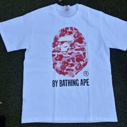 BAPE Pink & White Camo Logo Tee