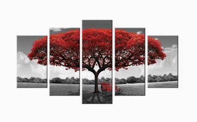 Canvas Wall Art Red Tree Picture 